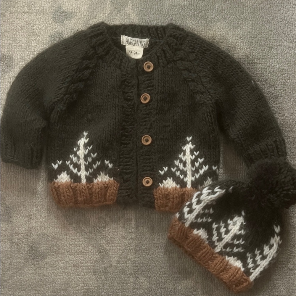 Black & Brown Knit Baby Sweater with Matching Hat